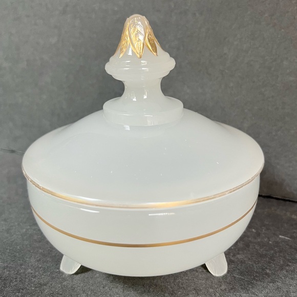 VTG Clambroth Beaumont 20s 30s Candy Dish 3 Footed Art Deco Lid Gold Scarce - Picture 6 of 8